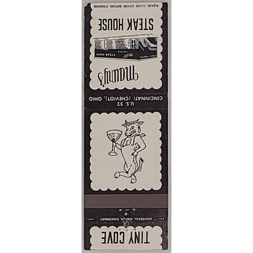 Vintage  Matchbook Cover Tiny Cove Maury’s Steak House Cincinnati OH Ohio Cow - Picture 2 of 4